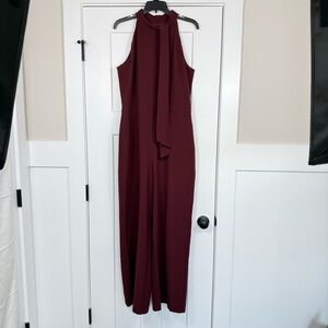 Vince Camuto Signature Stretch Crepe Bow Neck Halter Jumpsuit Merlot Size 14